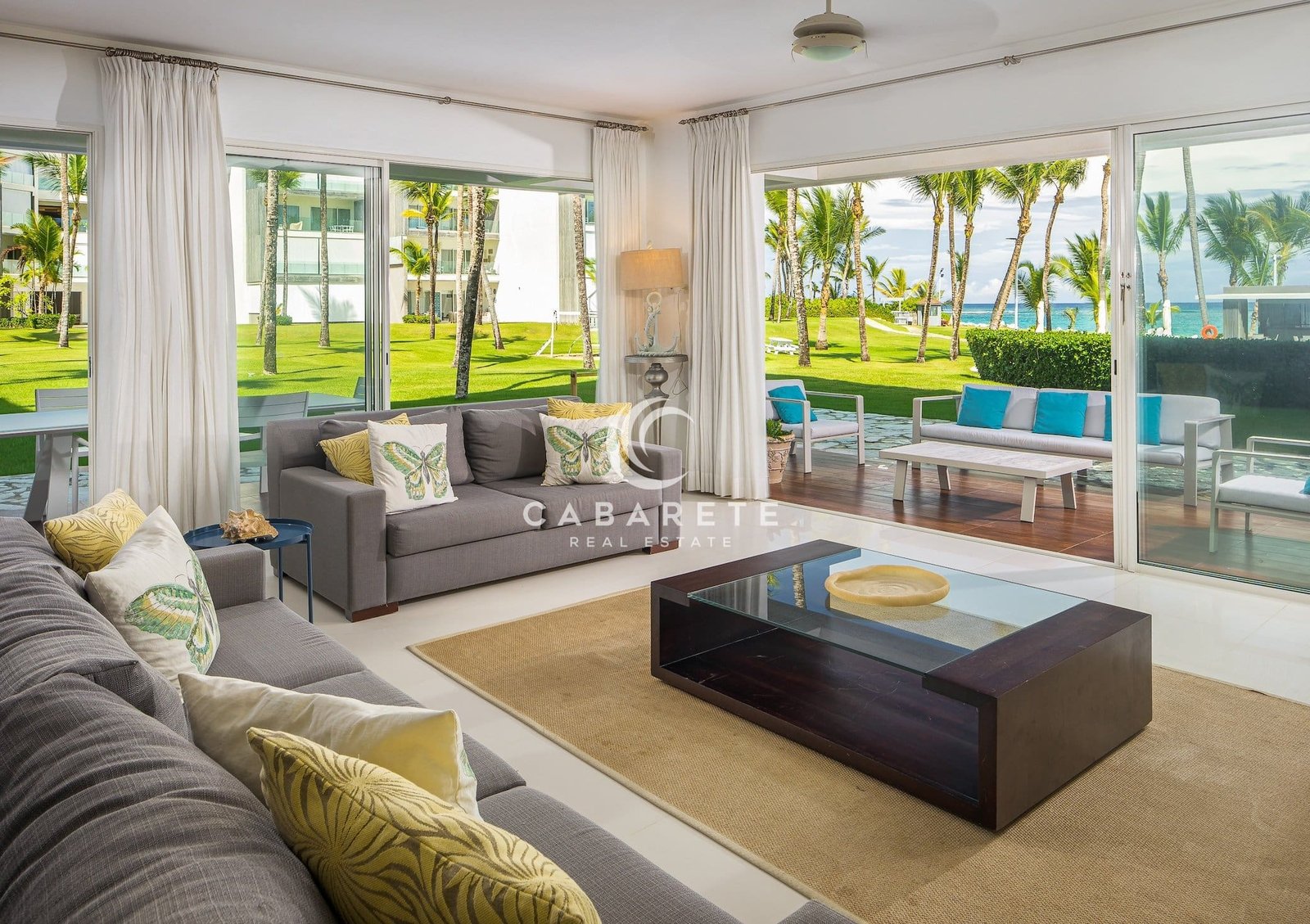 Beachfront 3-bedroom Cabarete Condo Living Area with Ocean View