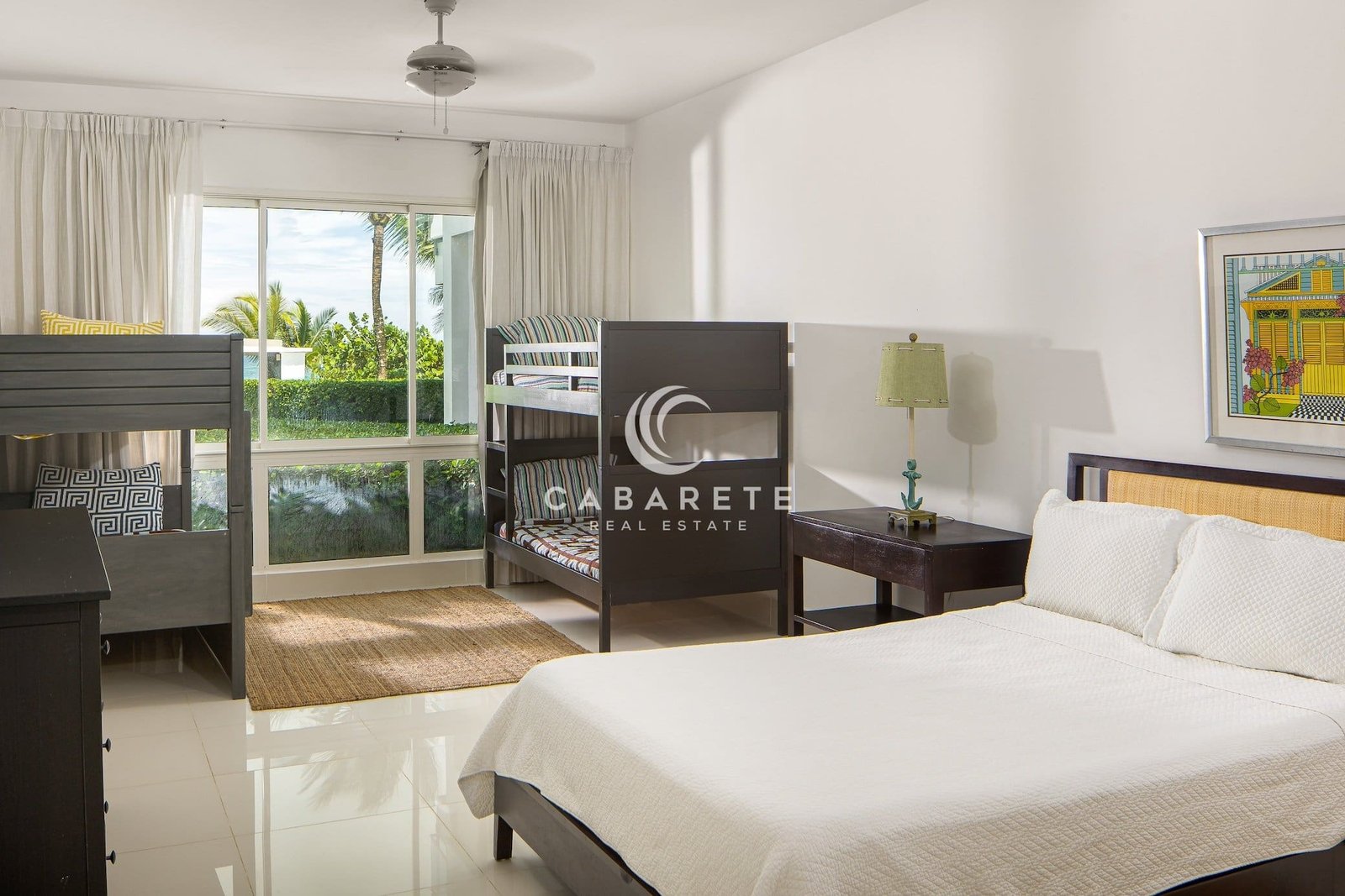 Beachfront 3-bedroom Cabarete Condo Third Bedroom with Bunkbeds