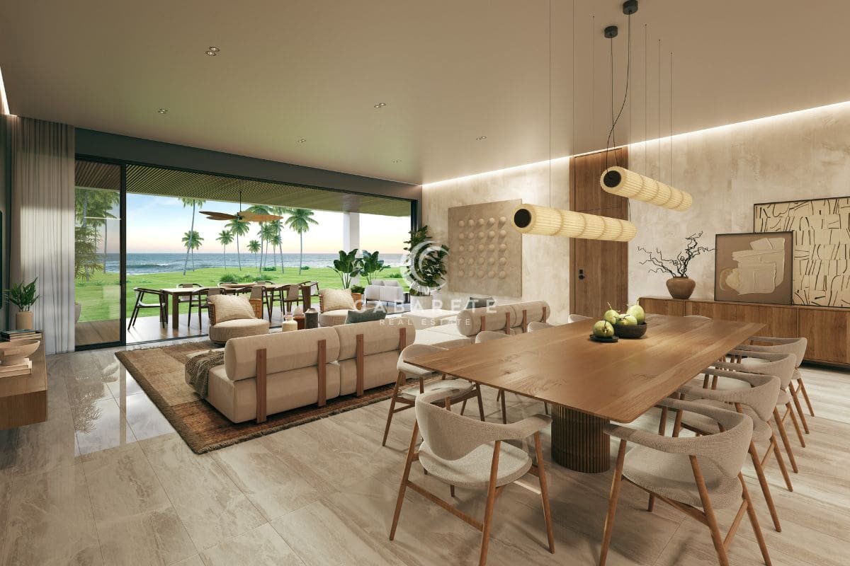 Die Atlantic View Residence in Punta Goleta, Cabarete, Dominikanische Republik, beeindruckt mit einem luxuriösen Wohnbereich, der einen atemberaubenden Blick auf den Ozean bietet