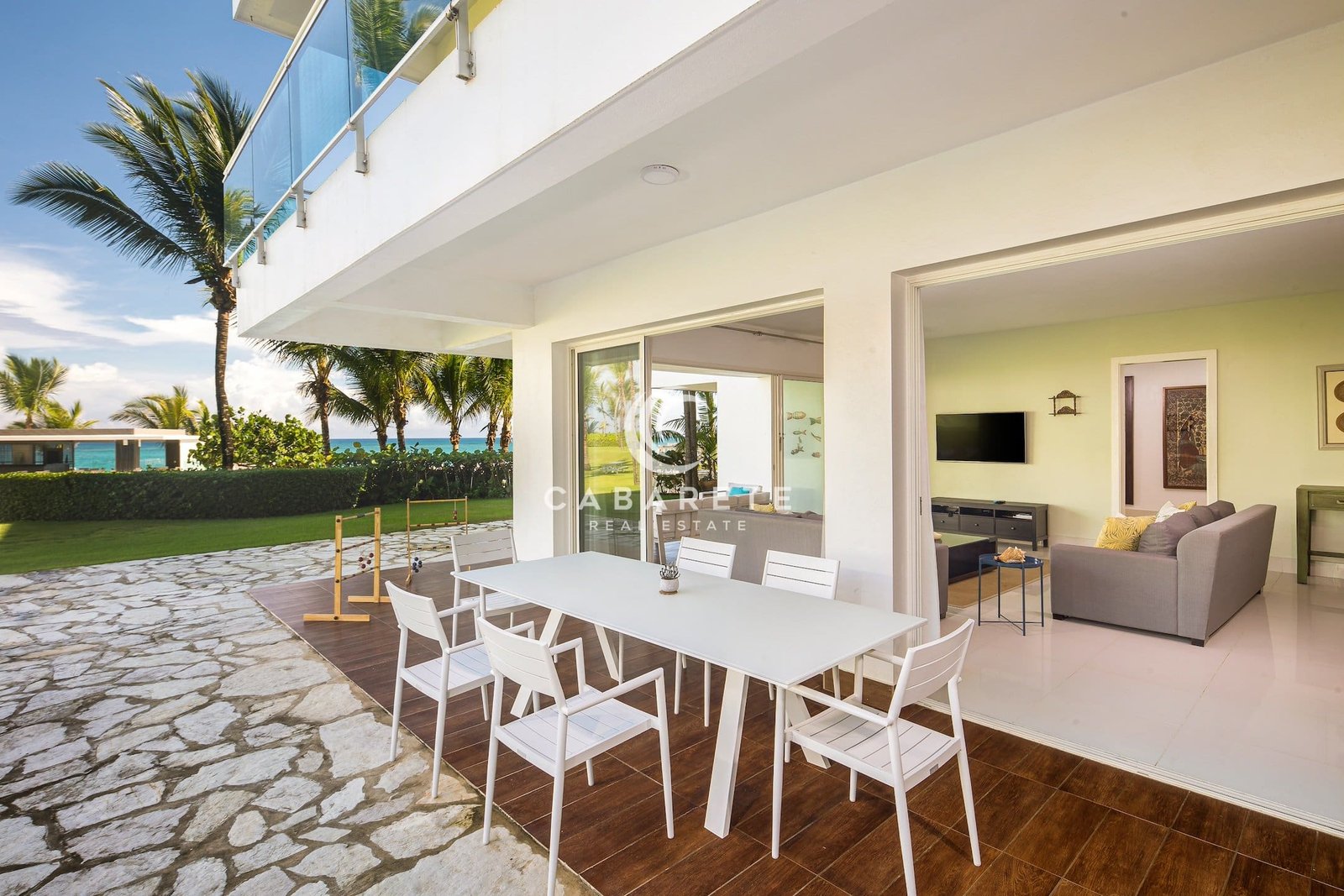 Spacious Beachfront Condo Terrace and Living Area